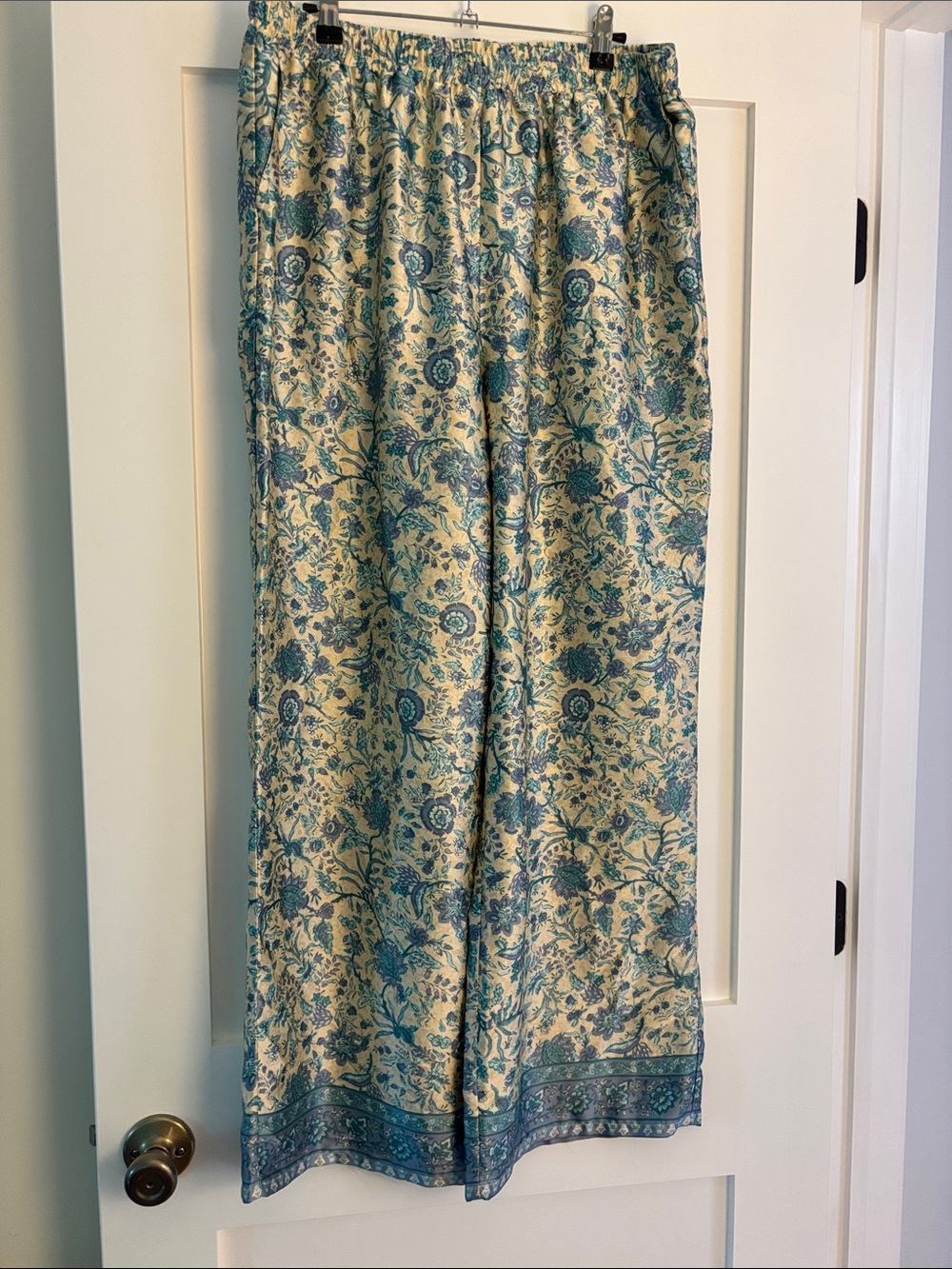 Vince Camuto Floral Wide-Leg Palazzo Pants in Teal and Cream
